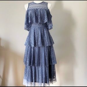 Gianni Bini Blue Tiered Lace Ruffle Dress-Size M